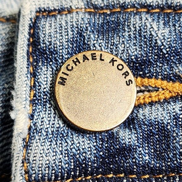 Michael Kors Womens Dillon Relaxed Fit Patchwork Distressed Blue Denim Jeans Siz - Picture 4 of 15